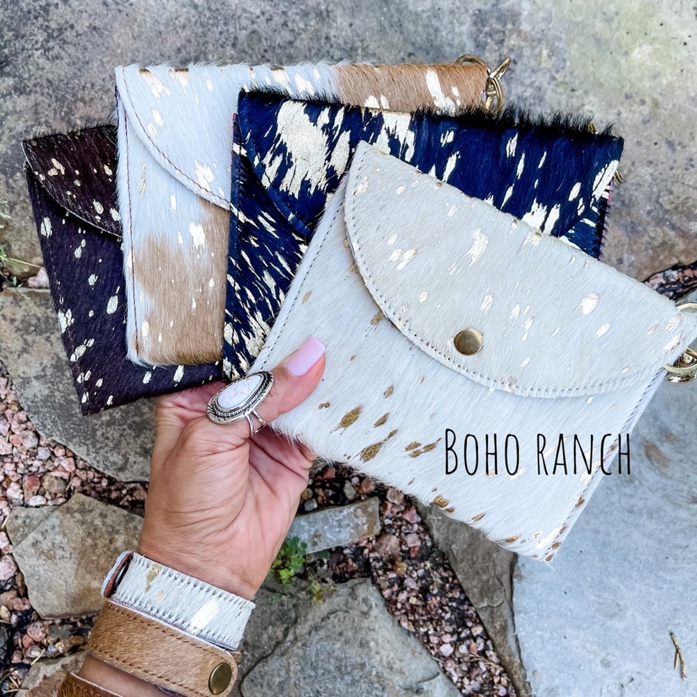 Hair on cowhide keychain wallet pouch